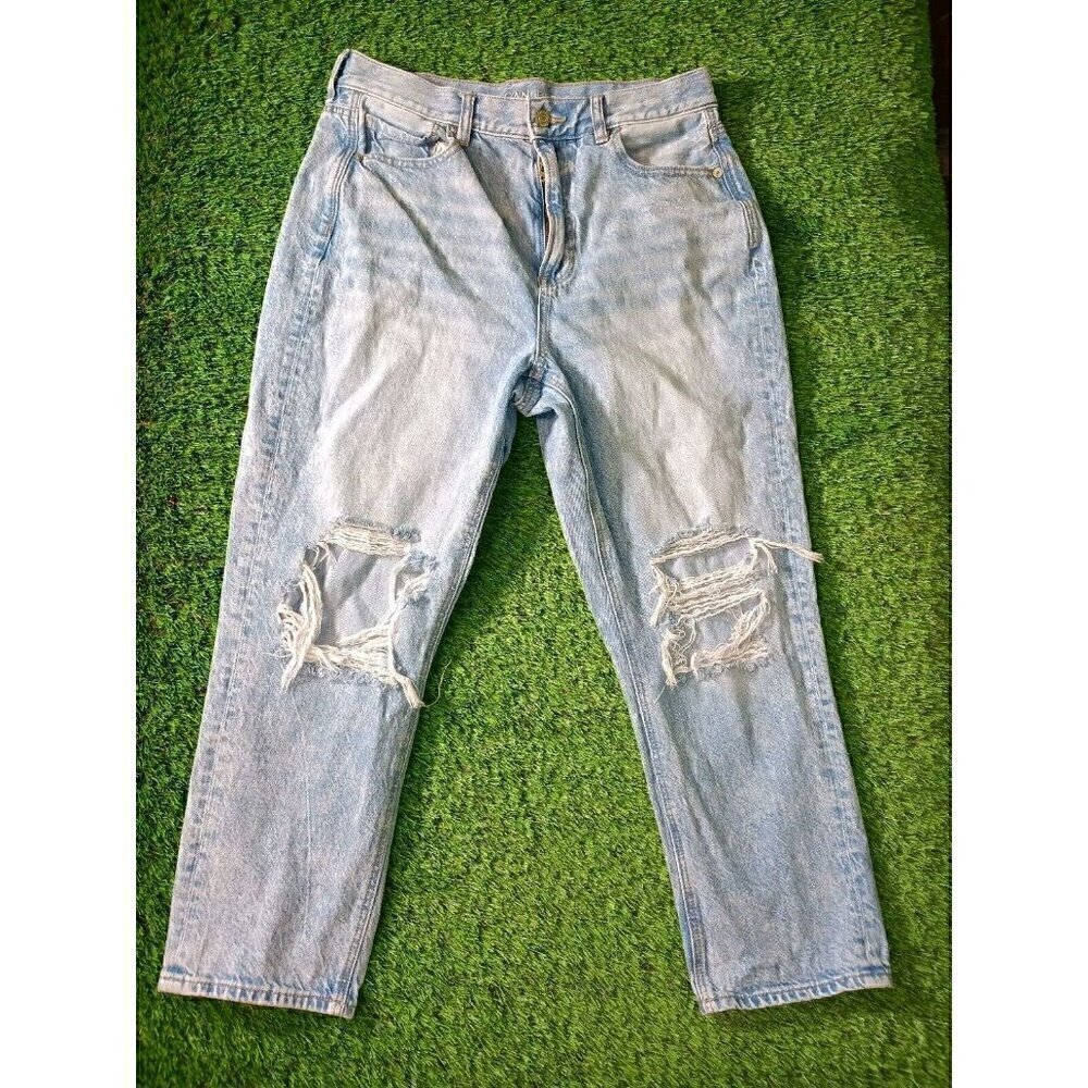 AEO American Eagle Jeans Size 10 Womens Blue Mom Jeans Cropped Distress